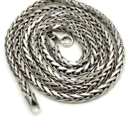 

16-30" 4mm 14k White Real Gold Franco Wheat Italy Spider Chain Necklace Mens, Silver