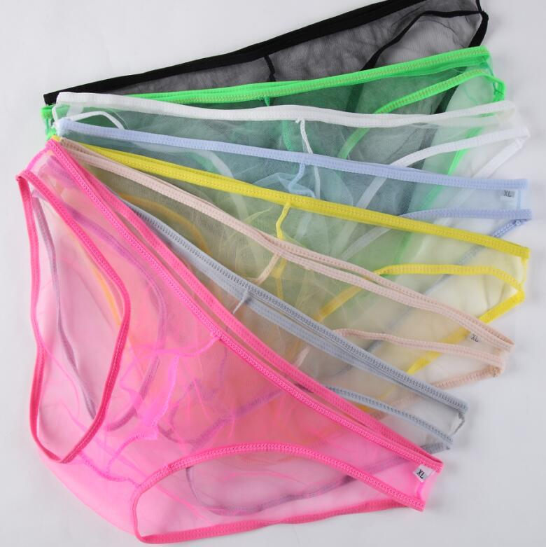 

Full transparent men underwear briefs gauze male panties male viscose panties sexy lingerie see through cueca gay plus size, Yellow