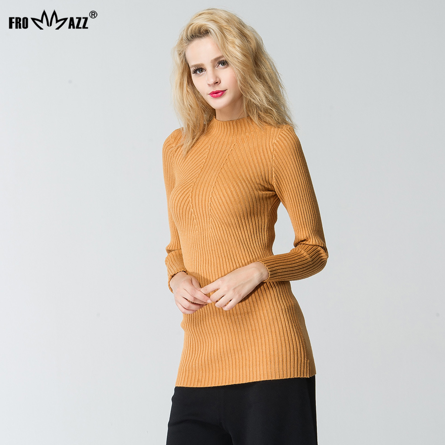 Wholesale- FROMMAZZ 2016 Autumn Winter Fashion Women Lady Sweater High Elasticity Solid Turleneck Slim Sexy Tight Knitted Pullover FS16070