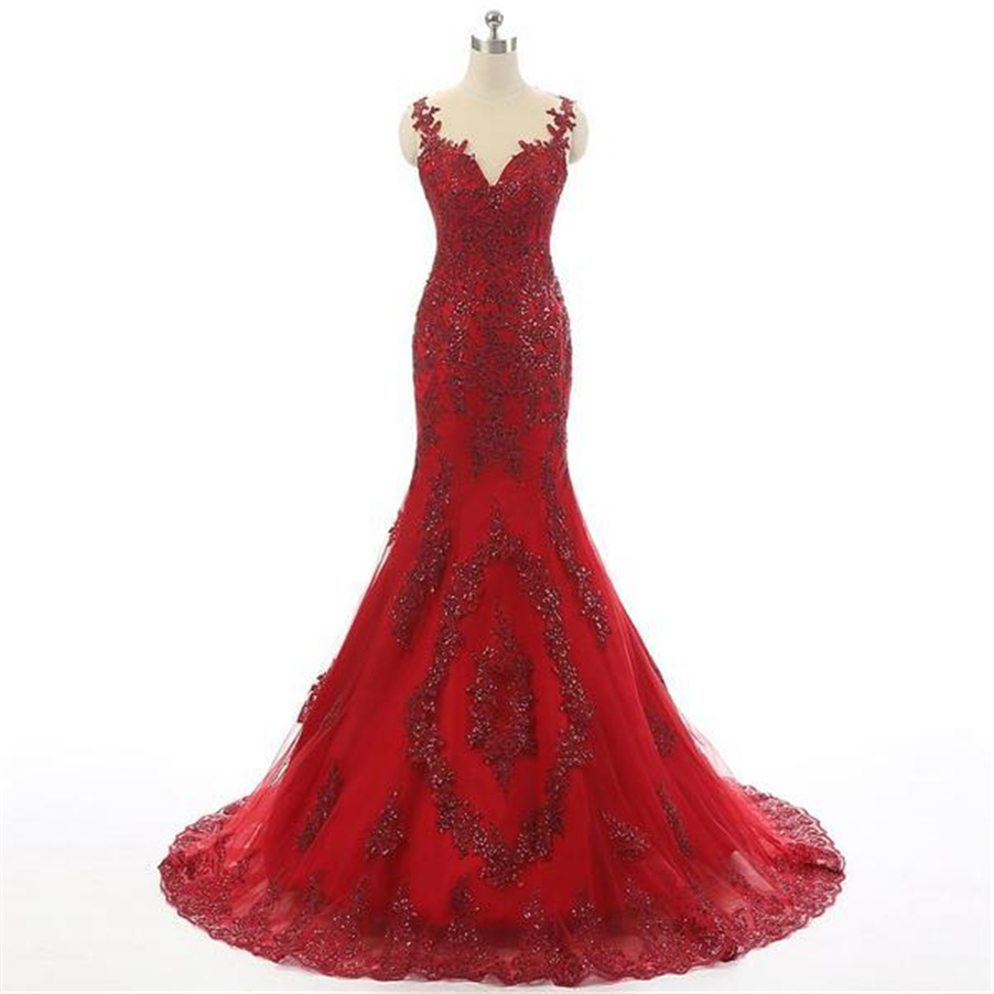

Red Plus Size Long Formal Gowns for Women Prom Gowns Sexy Evening Dresses Mermaid Sheer Neck With Two Straps Lace Applique Party, Orange