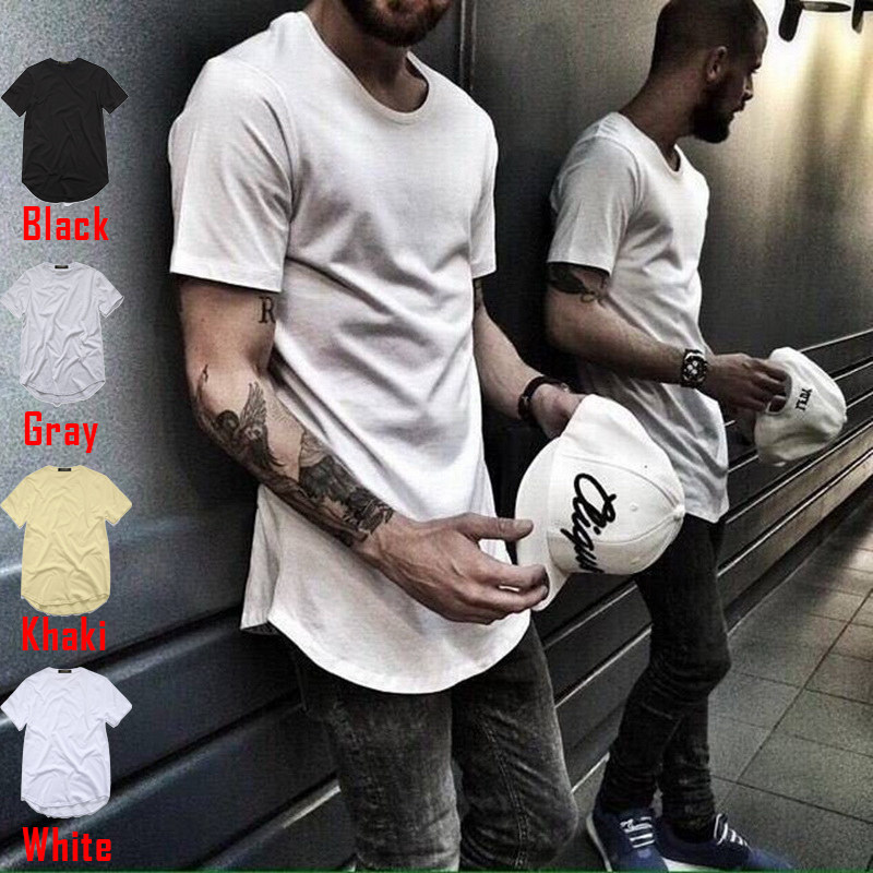 

Men's T Shirt singer Extended ZSIIBO T-Shirt Curved Hem Long line Tops clothing Tees Hip Hop Urban Blank TX135-F, White