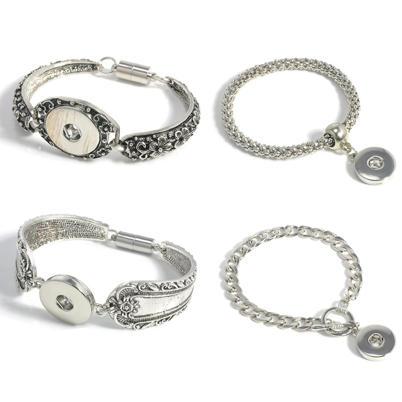 

Pretty Charm Bracelets Silver Plated Bangle For Men Women Snap Button Bracelet Ginger Snap Jewelry Cheap Cuff Bangle metal Snap Bracelet