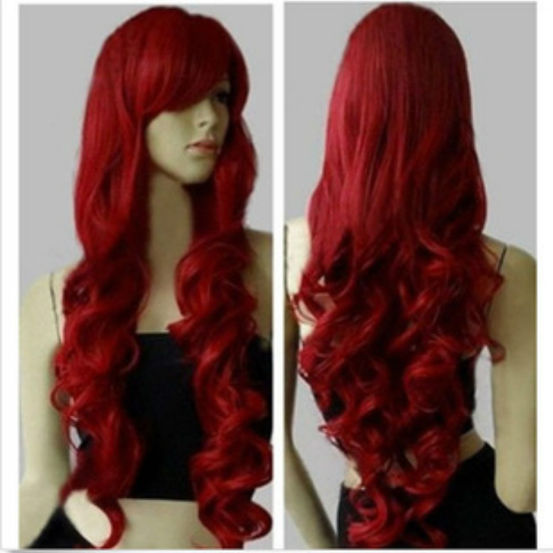 

80cm Long Cosplay Dark Red Wigs Ladies' Curly Wigs Perruque Peluca Peruca Parrucca Capelli Synthetic Hair Wig