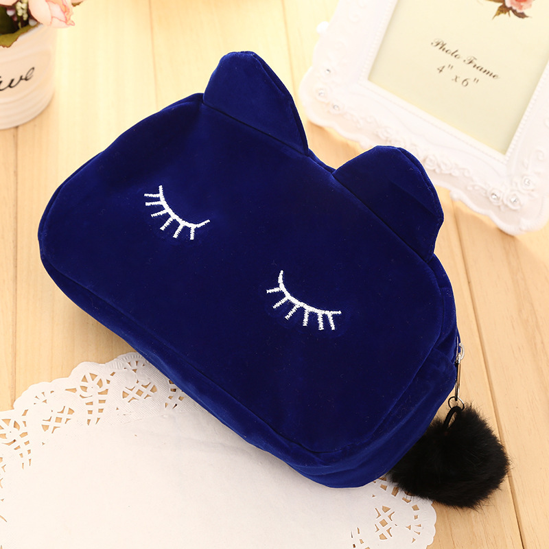 

Lady Women Cosmetic Bags Makeup Purses Case Flannel Polyester Size 19*5*12cm Cartoon Cat Portable Travel 50pcs