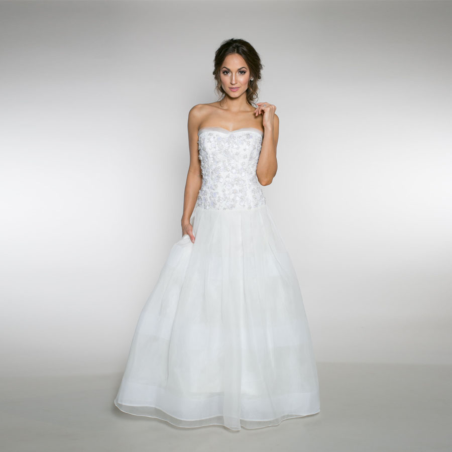 

Beaded Sweetheart Bodice Dropped Waist a-Line Wedding Dress 3d Flowers Applique Crystals Bridal Dress Vestido De Noiva, Same as image