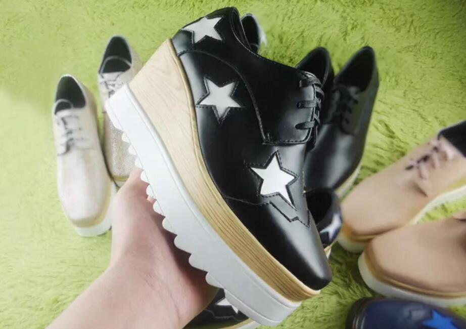 

new free shipping Stella Mccartney Silver Wedges Footwear Elyse women Shoes Brogue Style Silver Patent Genuine Leather White Sole Platform, 03