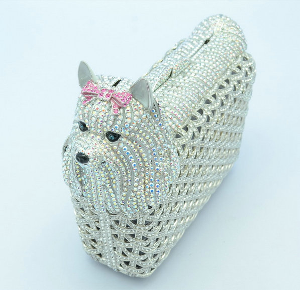 Boutique De FGG Green Crystal Rhinestones Dog Animal Women Evening