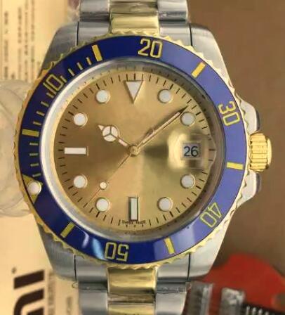 

Automatic Luxury Mens Mechanical Watch Swiss Brand Gold Silver Stainless Steel Gold Face Blue Ceramic Bezel 40mm Date Men Antique Wristwatch