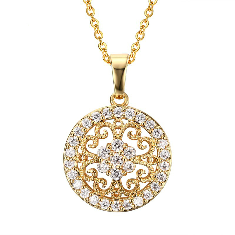 

Hollow Gold Plated Choker Necklace for Womens Round Shape Cubic Zirconia Stone Pendant Necklaces for Girls Jewelry PNB-007, Silver