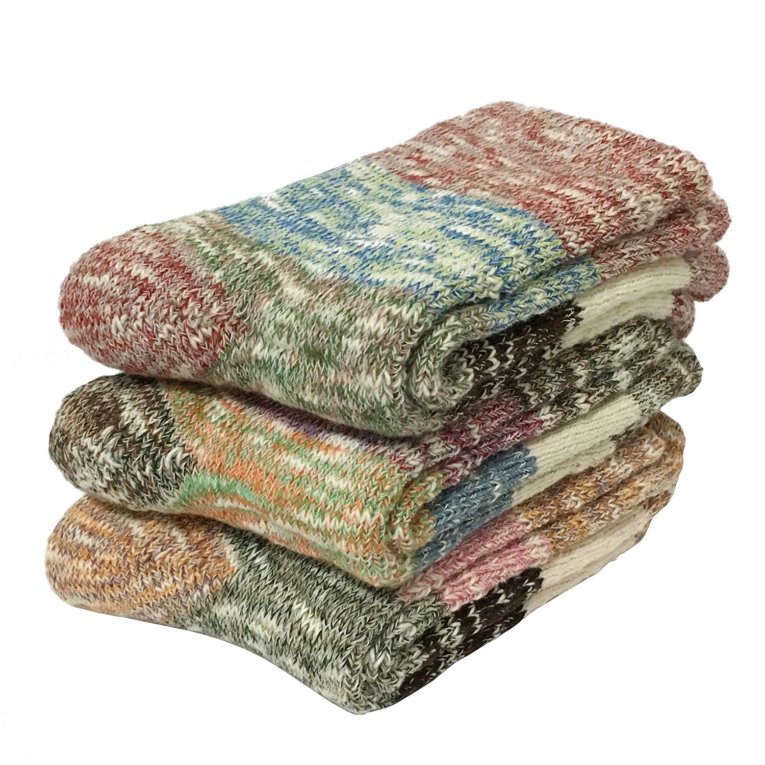 

3 Pairs Women's Warm Crew Socks Vintage Cotton Super Thick Soft Winter Sock, Multi