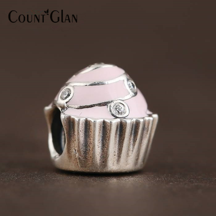 AIMELA 925-Sterling-Silver Pink Sweet Cupcakes Enamel Charm Beads For Jewelry Making Fit Pan Bracelet DIY 2016 Mothers Gifts-image-396385489