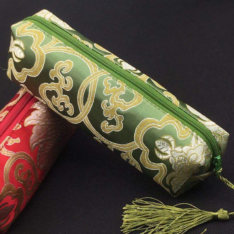 

Waterproof Tassel Long Zipper Bags Silk Brocade Travel Jewelry Necklace Storage Pouch Pencil Case Makeup Tools Packaging Bag Cosmetic Purse