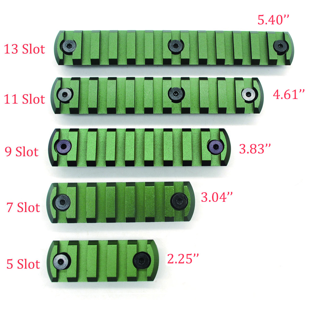 

Olive Green Anodized 5,7,9,11,13 Slots Picatinny/Weaver Rail Sections for Key Mod Handguards System Aluminum Free Shipping