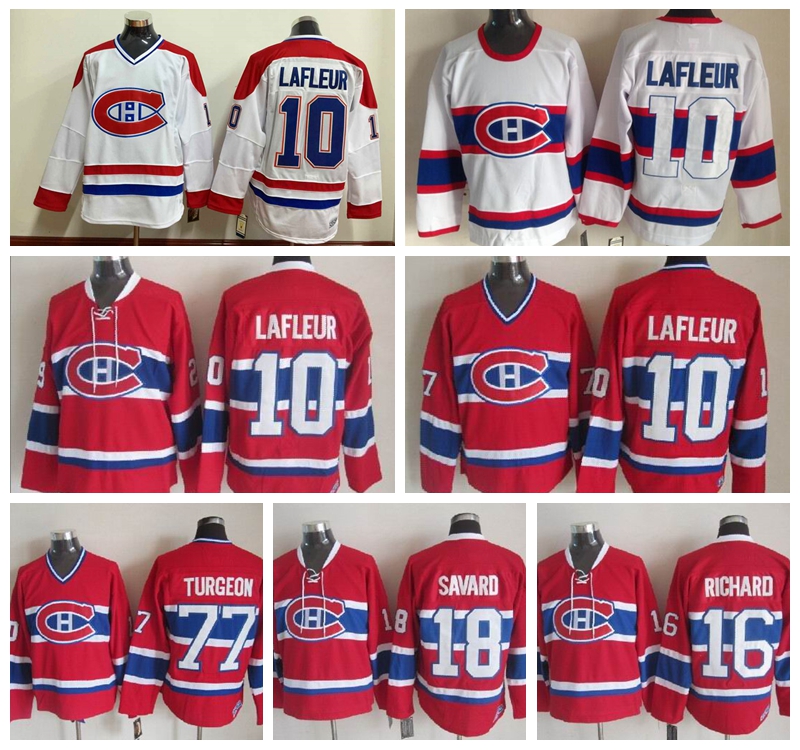 

Men Montreal Canadiens 16 Henri Richard Jersey 18 Serge Savard 77 Pierre Turgeon 10 Guy Lafleur Vintage Classic Hockey Jerseys, 10 white