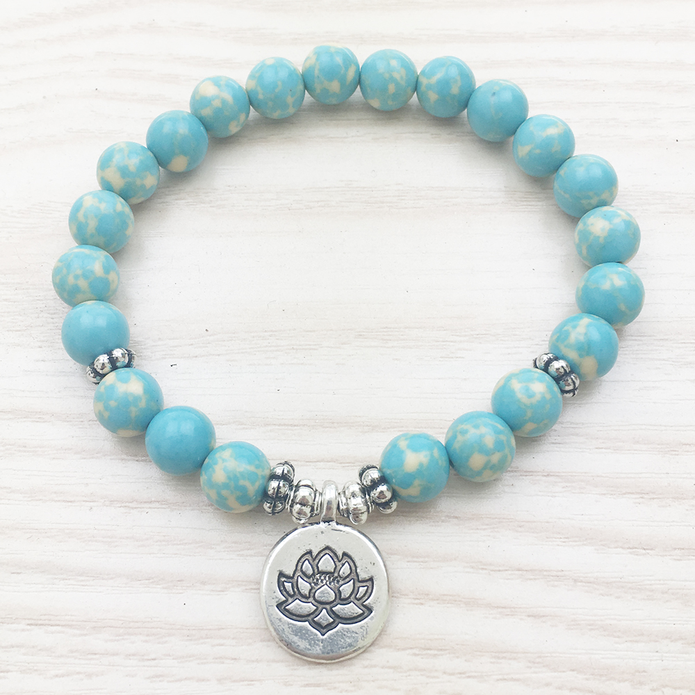 

SN1026 Designer Aqua Jasper Bracelet Lotus Charm Bracelet Blue Bracelet Healing Bracelet Women Bracelet Girl Bracelet Dainty Everyday, Black