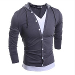 Summer Men oversize slim v-neck long sleeve thin hoodies T-shirts Casual teenager tops Simple Fashion Tees Fake two pieces Primer shirt