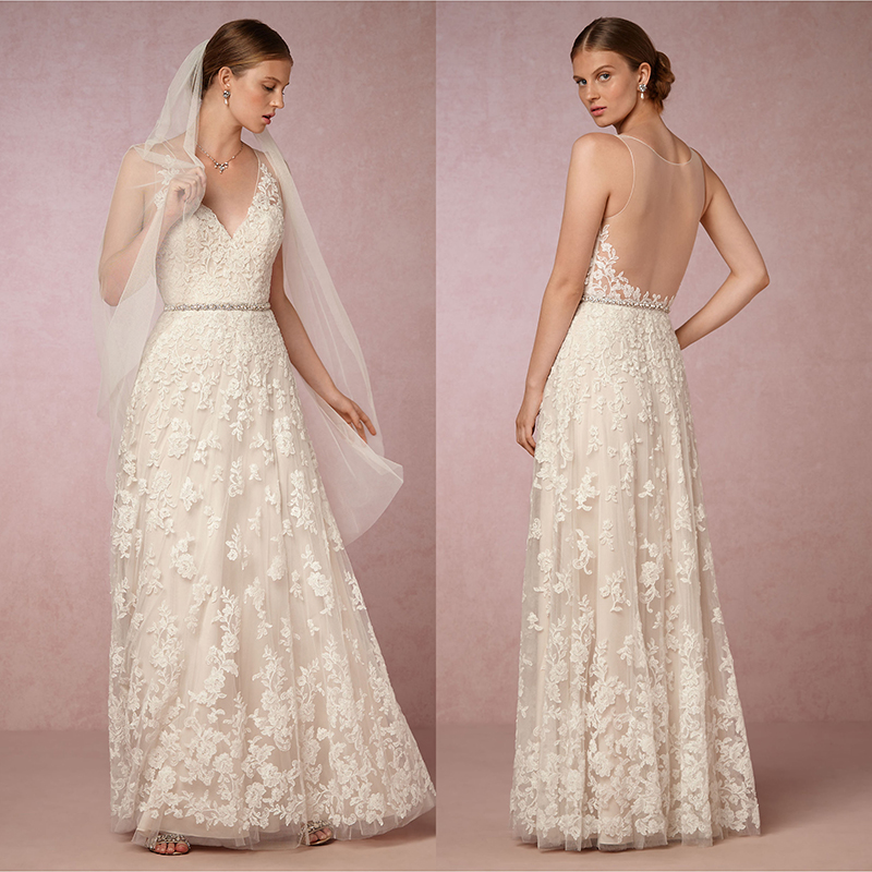 Vintage 2021 Wedding Dresses Sexy V Neck Sleeveless A Line Elegant Lace Appliqued Floor Length With Belt Beach Wedding Dress-image-215987228