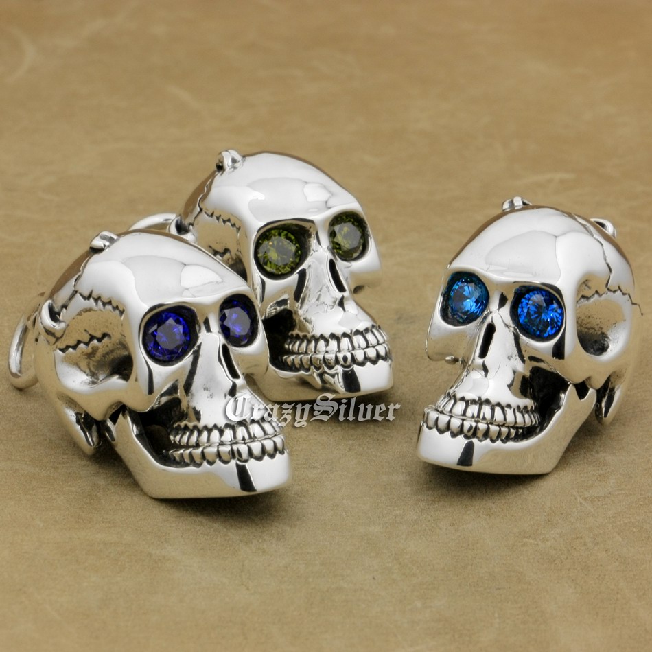 

LINSION 925 Sterling Silver CZ Eyes Skull Mouth Jaw Openable Mens Biker Rock Punk Pendant 8C113 Just Pendant