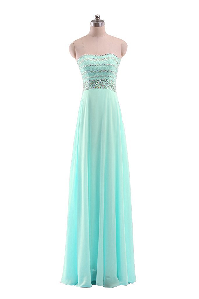 

2017 New Beads A Line Long Chiffon Prom Dresses Bridesmaid Floor-Length Plus Size Formal Evening Party Gown BM018, Green