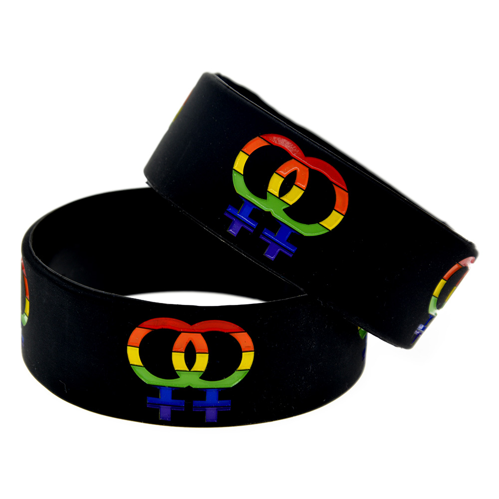 

50PCS Pride Girl Gender Logo Silicone Rubber Bracelet 1 Inch Wide Adult Size Black for Gay
