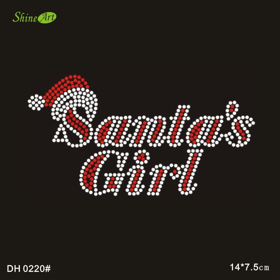 Santa/'s Girl Navidad Rhinestone transferencia de la revisión de hierro en Motif Regalo Gratis