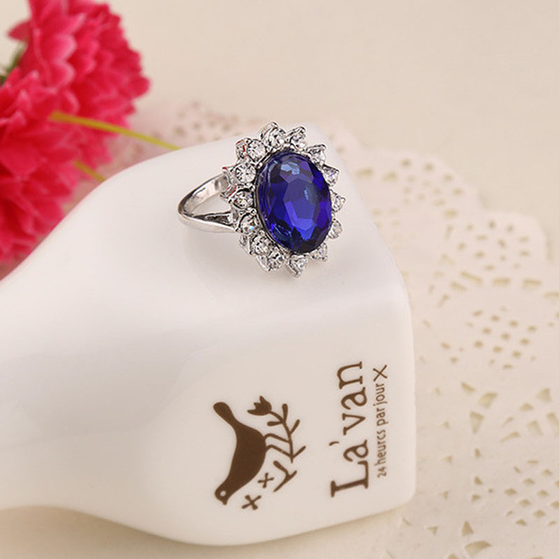 

Wholesale-Luxury British Kate Princess Diana William Engagement Wedding Blue Sapphire Ring Set Pure Solid free shipping