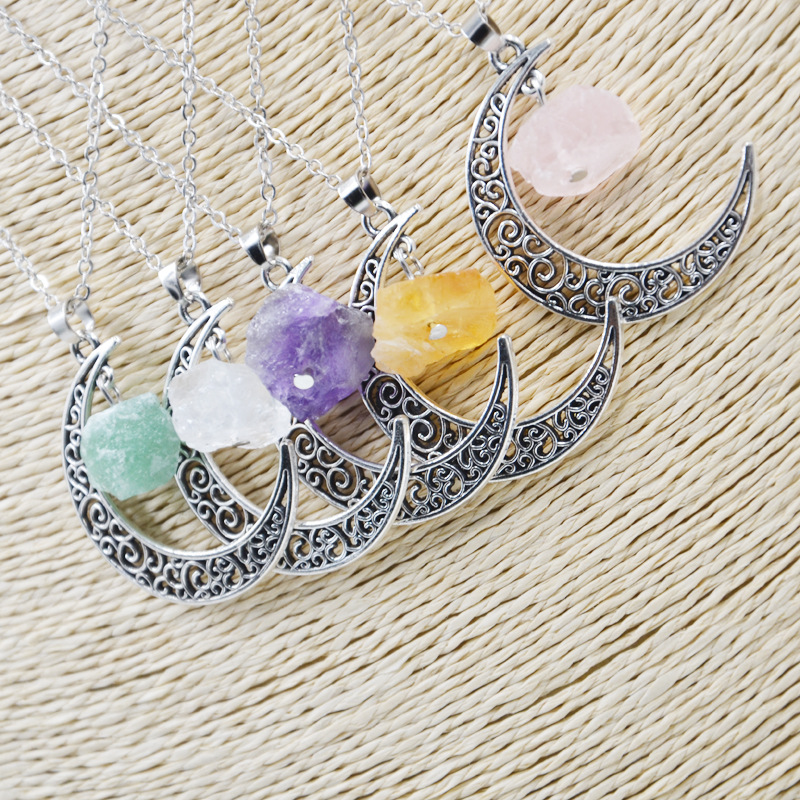 

Hot New fashion vintage retro electroplating nature stone moon choker pendant necklace Love jewelry free shipping