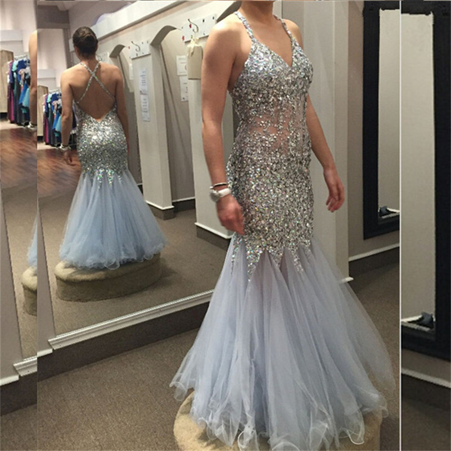 

Sexy Gorgeous Coral Mermaid Prom Dresses 2021 V Neck Luxury Crystal Beaded Sequin Long Evening Formal Party Gowns, Yellow
