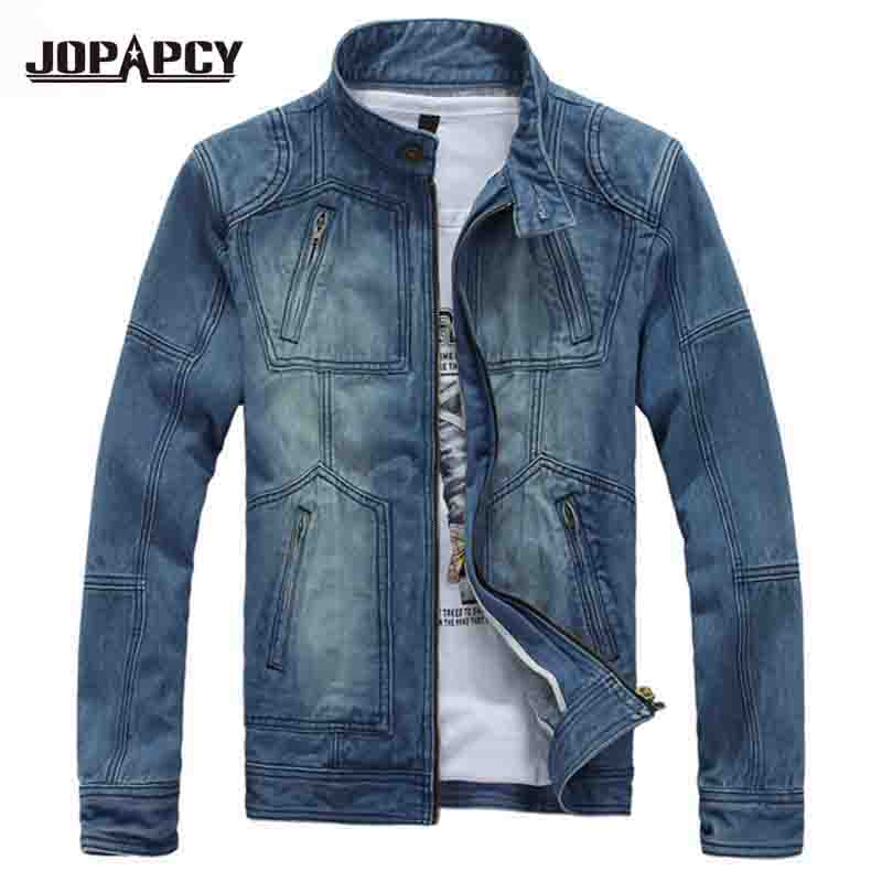 

Wholesale- Men's Patchwork Jeans Jackets Pockets Outdoors Zipper Denim Jacket Men Casual Slim Jaquetas Masculino Plus Size MXA0326, Blue