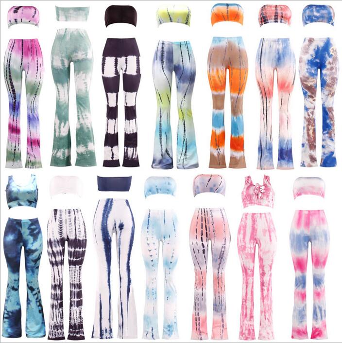 

Bell Bottom Trousers Bras Women Tie Dye Flare Pants Camis Fashion Sexy Palazzo Wide Leg Pants Vest Long Stretch Boho Hippie Pants 3469, Mixed colors