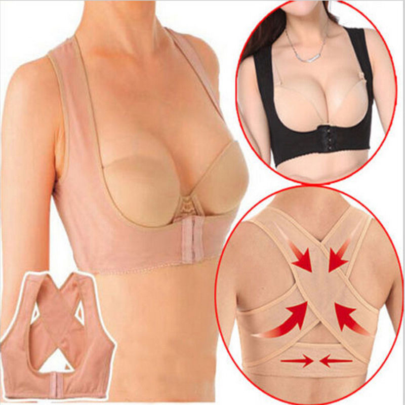 

Wholesale- Lady Chest Brace Support Belt Band Posture Corrector X Type Back Shoulder Vest Protector Clothes Body Sculpting Strap Tops, Black