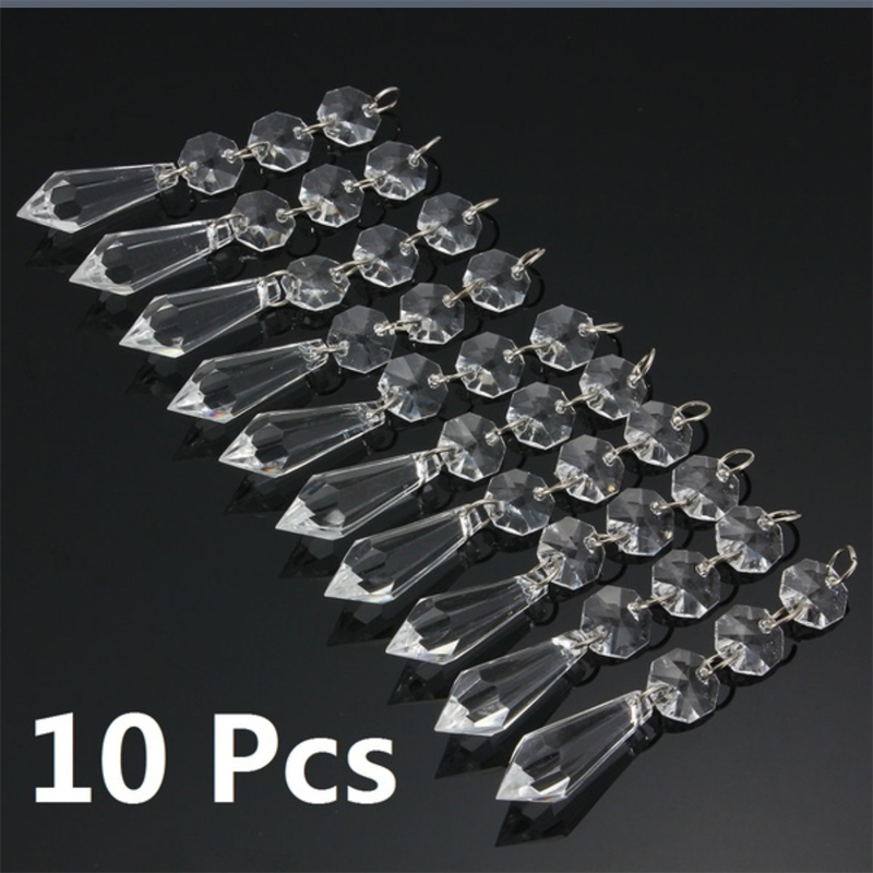 

10PCS Clear Chandelier Glass Crystals Lamp Prisms Parts Hanging Drop Pendant with 3 Octagon Beads Jump Rings