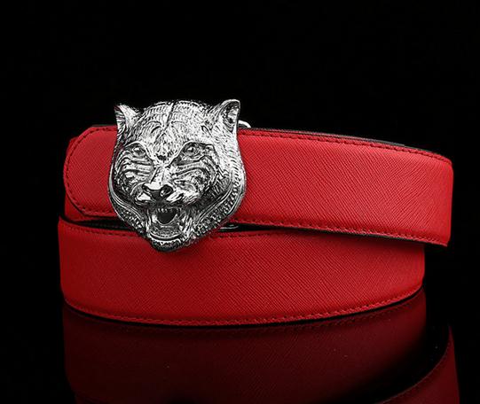 

Wholesale Tiger head shape leather belt new business casual belt, Black;brown