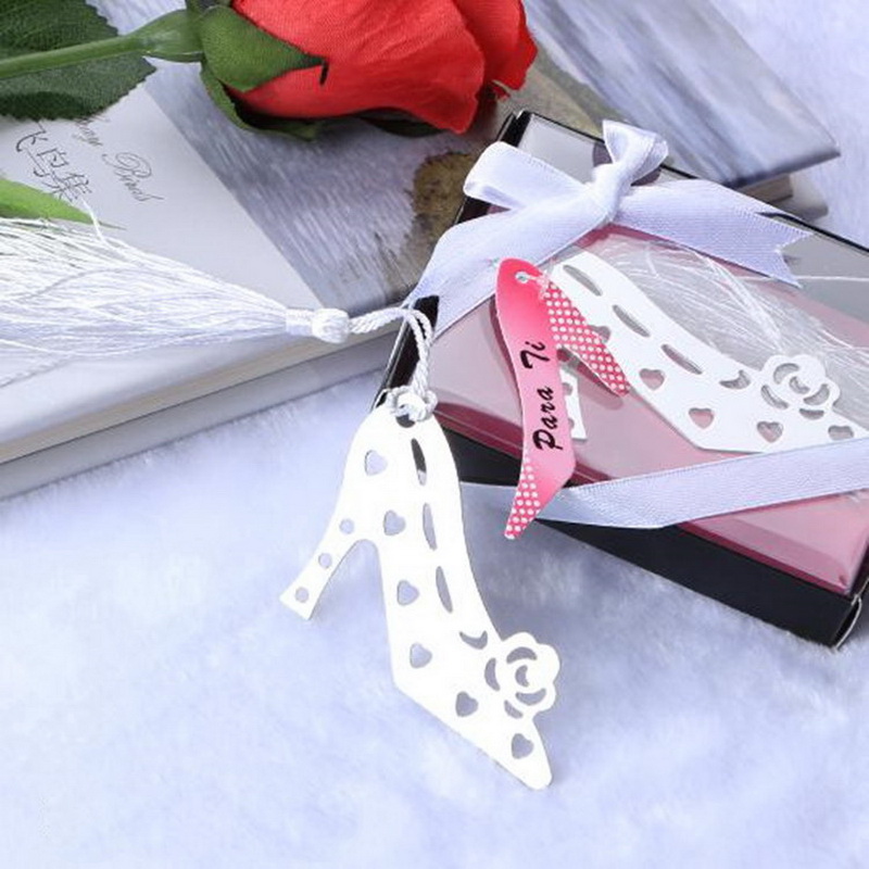 

Creative Metal Hollow-out Tassel High-heel Shoes Bookmark For Wedding Baby Shower Party Birthday Favor Gift, Silver