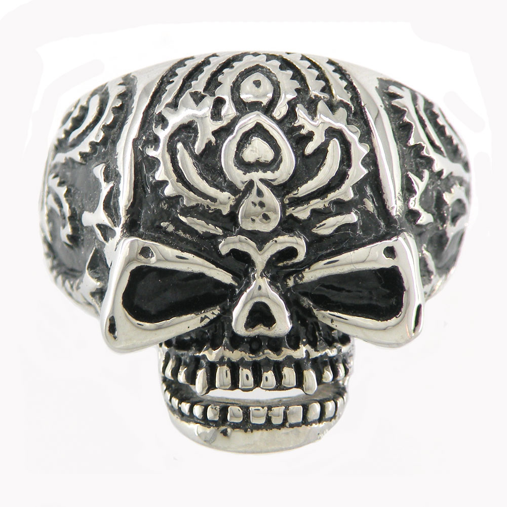 

FANSSTEEL STAINLESS STEEL punk vintage mens womens JEWELRY GHOST SKULL WIH LOVE HEART NIMBUS ON HEAD SIGNET MEDALLION BIKER RING 09W71