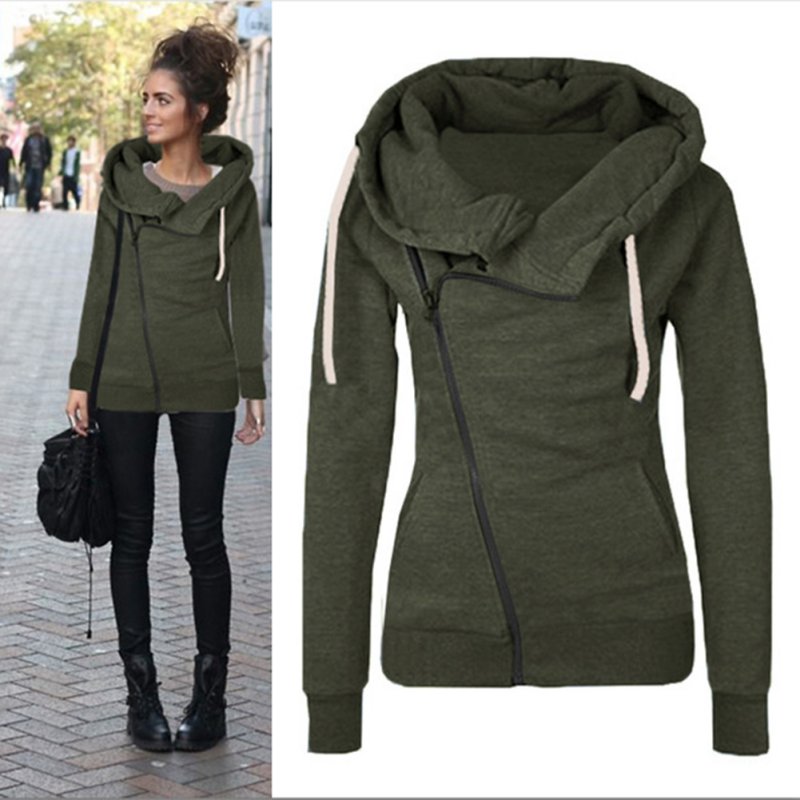 

Wholesale- Autumn 2017 New Women Sweatshirts Solid Color Hooded Jacket Long Sleeve Women' Hoodie Zipper Fall Winter Women Coat, Pink