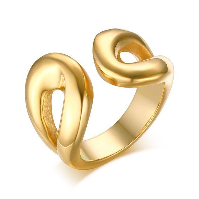 Meaeguet Rings For Women Men Gold-Color Stainless Steel U Shaped Wedding Rings US size 7-9 RC-248