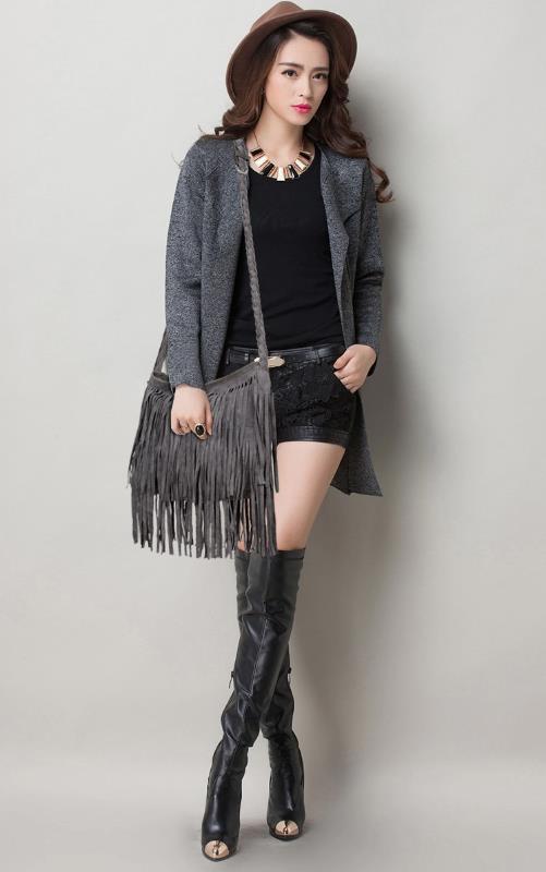 

New Arrival 2015 Fashion Leisure Fringe Tassel Fashion Bags Women's Handbags Women Messenger Bag Lady Cross Body Shoulder Bag, Coffee