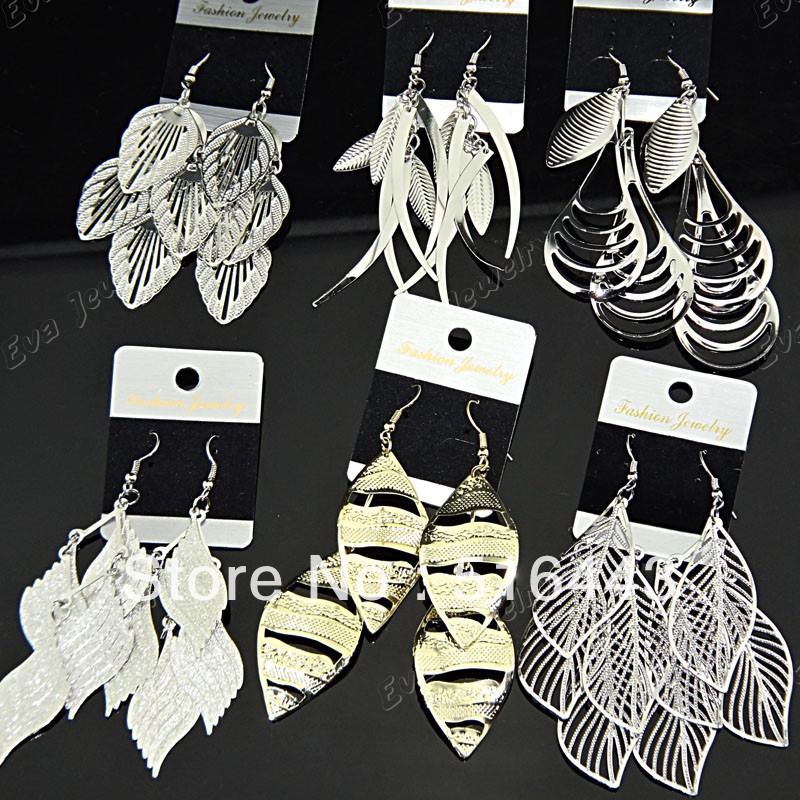 

Hot Sale 6Pairs Mix Style Fashion Silver Gold P frosted Charms Drop Earrings for Women Wholesale Jewelry Lots