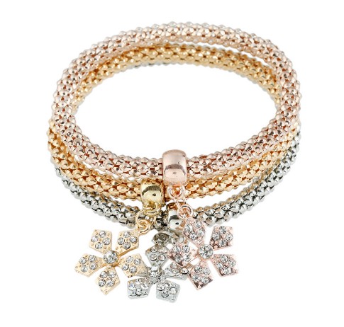 Ensemble de Bracelet de maïs chaud fille/dame pendentif flocon de neige trois en un or/argent/or Rose ensembles de Bracelet de chaîne de maïs