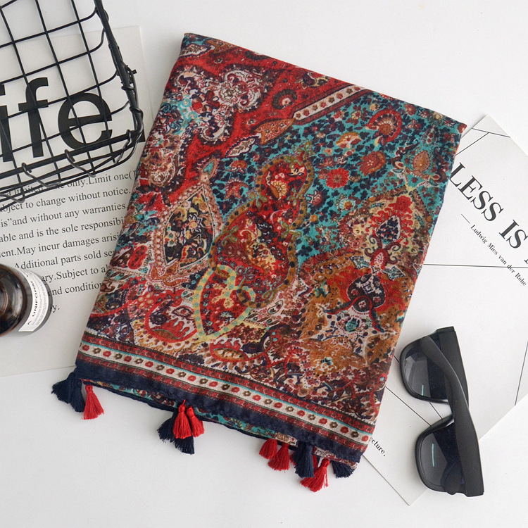 

Bohemian retro floral cotton scarf, ladies spring and summer travel photography sunscreen shawl scarf wholesale free shipping