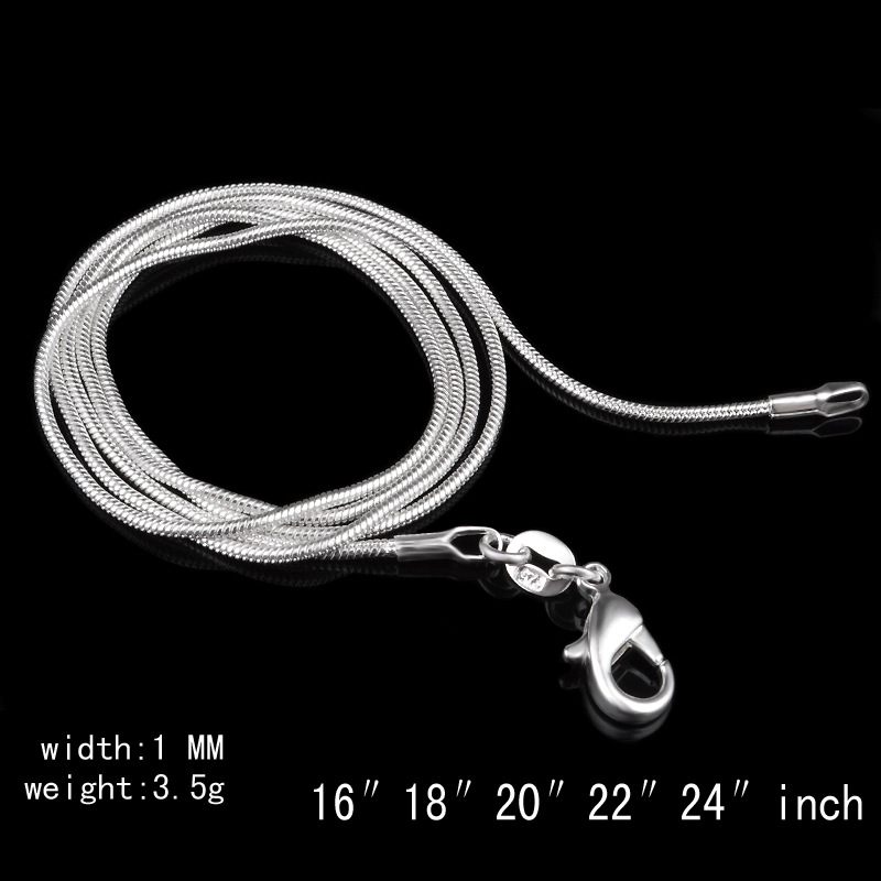 

Top quality 50 pcs 925 Sterling Silver Smooth Snake Chains Necklace Lobster Clasps Chain Jewelry Findings Size 1 MM 16inch --- 24inch