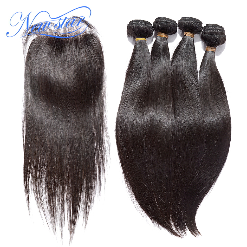 

Wholesale-new star hair brazilian virgin hair with closure Brazilian straight 4 bundles with 1 free part excellent lace straight closure