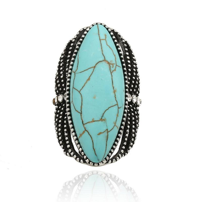Primas naturales precio por mayor de piedras preciosas de color Turquesa Mujer Moda Estilo Vintage Anillo