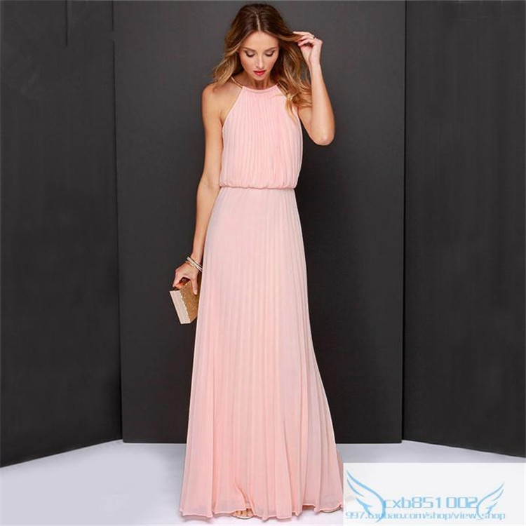 pleated halter maxi dress
