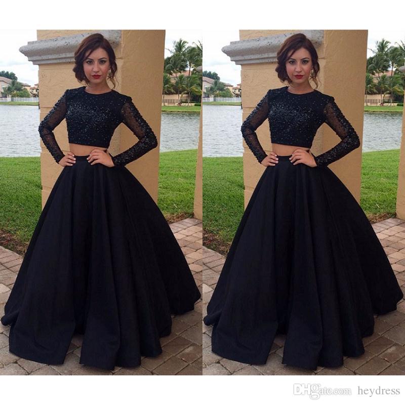 Long Sleeve TWO Piece Prom Dresses 2019 Modest Beaded Special Occasion Party Dress A-Line Vestido De Elegant Long Evening Dresses