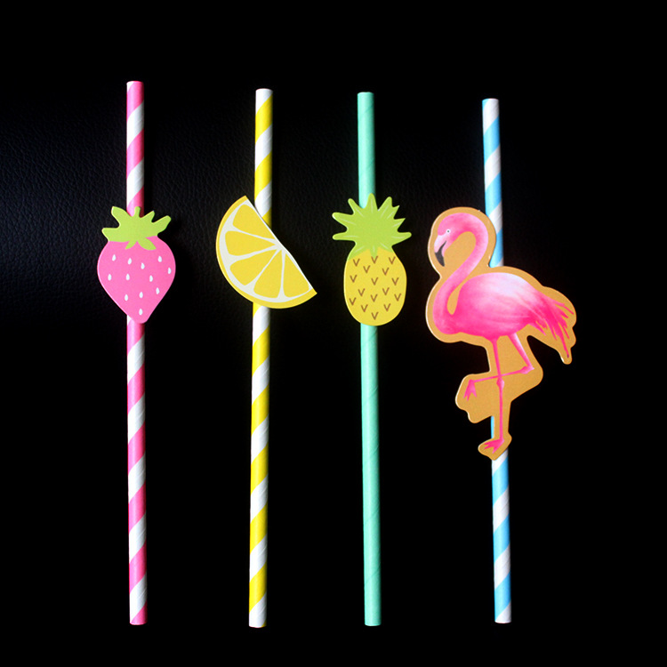 

7.75inch Flamingo Pineapple Lemon Strawberry Striped Paper Straw Hawaiian Luau Beach Party Decor Fun Express 100pcs/ DEC302