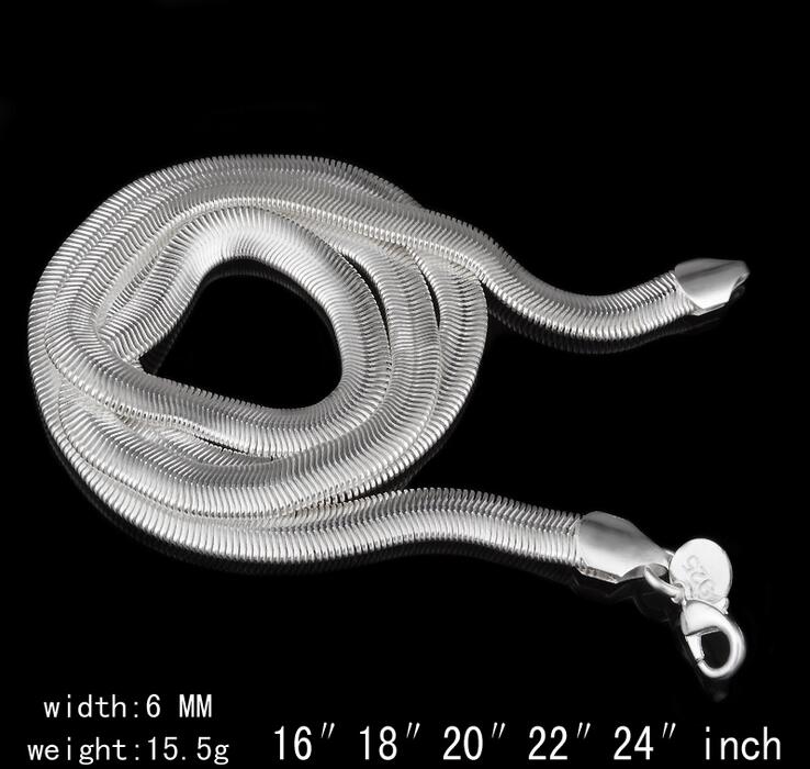 

2017 hot sells Man woman 925 Silver Necklace 6mm Fashion 16-24inches Snake Chain Necklace Jewellry Free Shipping 5pcs/lot