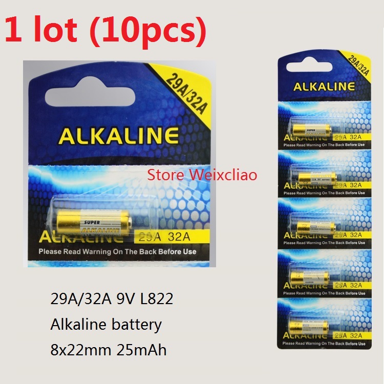 

10pcs 1 lot 32A 29A 9V 32A9V 9V32A 29A9V 9V29A L822 dry alkaline battery 9 Volt Batteries Card Free Shipping