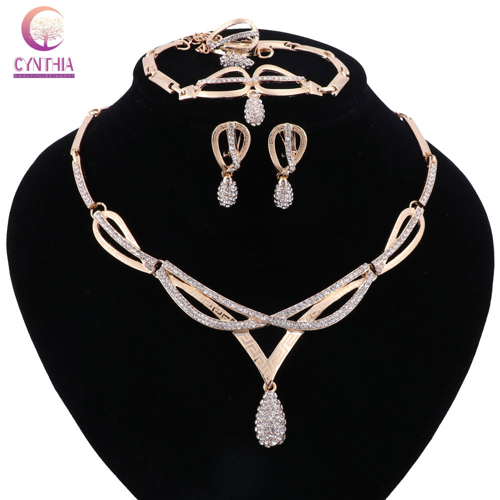Jewelry Sets With Earrings Women Trendy Gold Plated Boho Crystal Geometric Statement Necklace For Party Wedding Necklace 2017